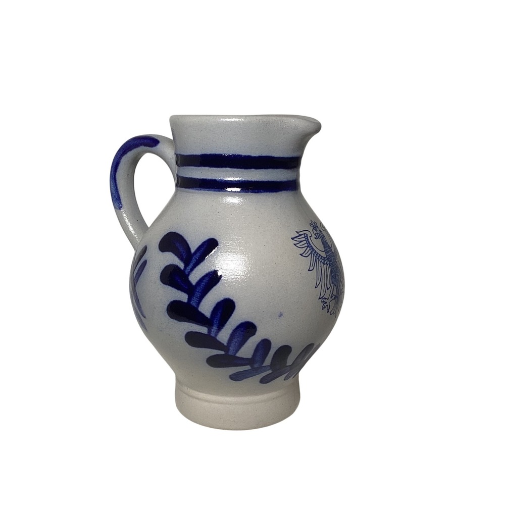 Vintage Frankfurt am Main German Salt Glaze Bembel Pitcher Cobalt Blue 5 inches